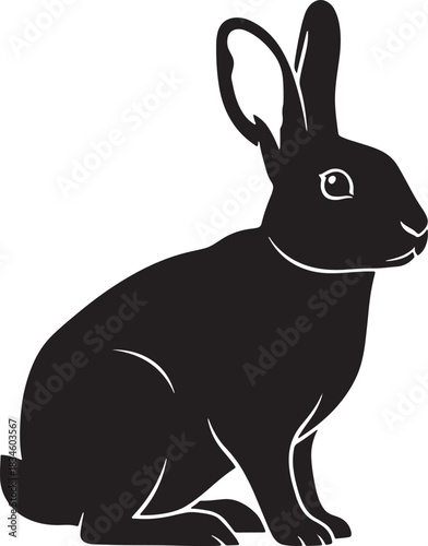 Black silhouette graphic of a charming lop-eared rabbit standing
