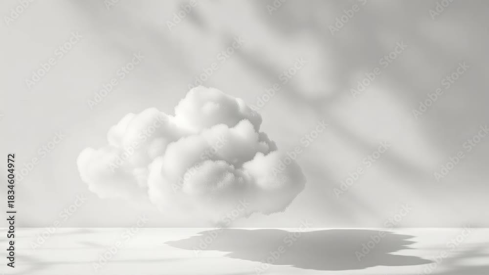 Soft white cloud floating and rotating against a minimalist background ...