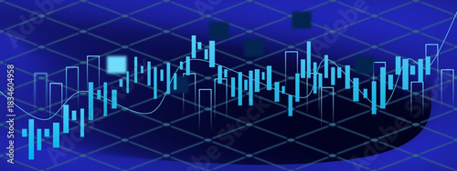 stock market graphs. Gradient background Stock market chart with blue candlestick graph and trading data on a dark background, Stock market finance chart with business trading analytics, exchange data