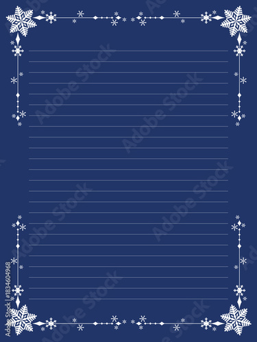 シンプルで美しい雪のフレーム、罫線入りの便箋