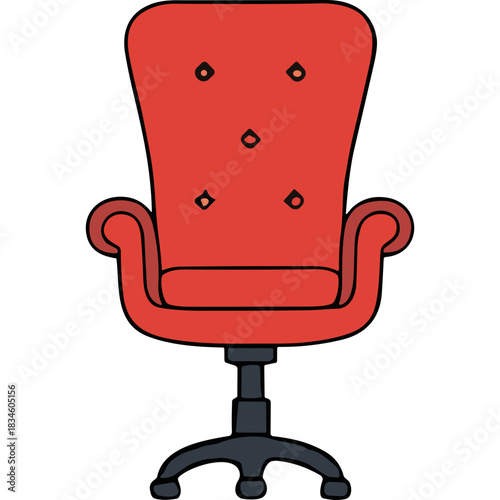 A Vintage Red Tufted Armchair with a Swivel Base Isolated on a Black Background