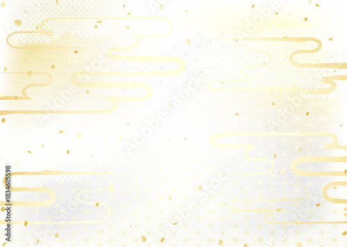 日本のいろいろな伝統模様を組み合わせた華やかな金銀の背景イラスト