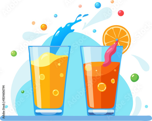 Fresh Drink with Ice and Splash in Modern Glass