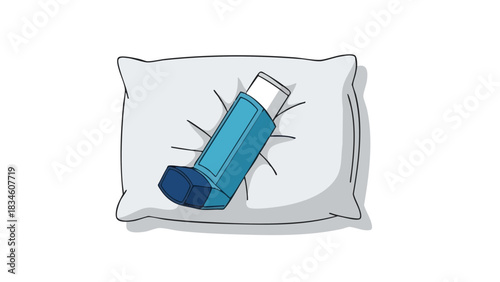 Inhaler resting on a soft pillow representing concept of Medicine  