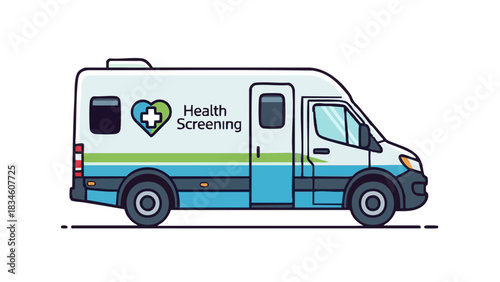 Mobile health screening van in modern design with medical symbols  