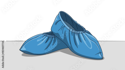 Protective shoe covers in blue on a flat surface for hygiene  