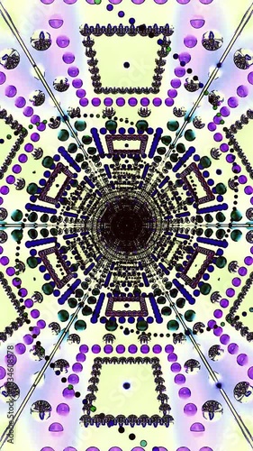 Movement through tunnel with colorful patterns creating a visual experience for a live wallpaper or screensaver loop