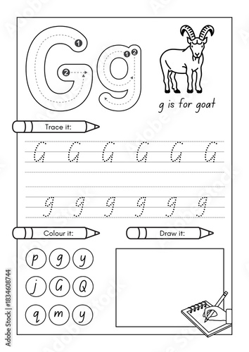 Alphabet writing practice sheets for kindergarten children