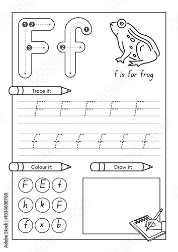 Alphabet writing practice sheets for kindergarten children