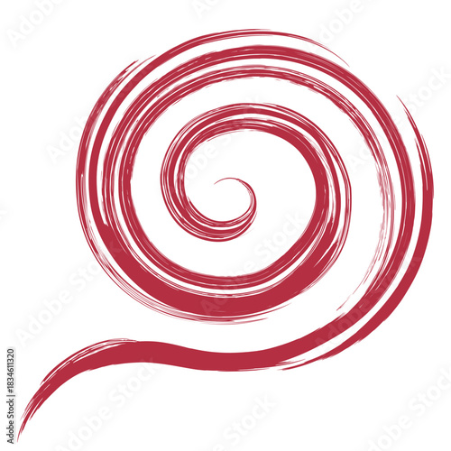 手描きかすれ筆タッチのうずまきストローク素材/赤3