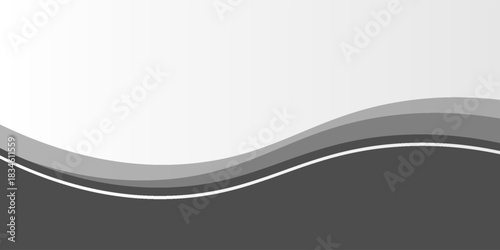Minimalist black and gray wave vector design with smooth flowing curves at the bottom, transitioning into a clean white background. Ideal for banners, footers, or modern layouts. vector illustration