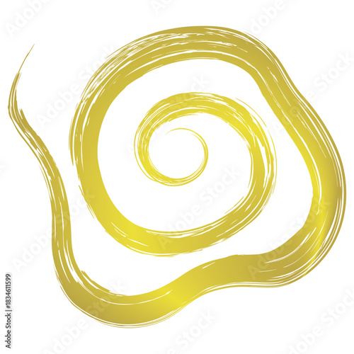 手描きかすれ筆タッチのうずまきストローク素材/金2