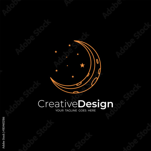 minimalist lunar logo design vector with line style in orange color