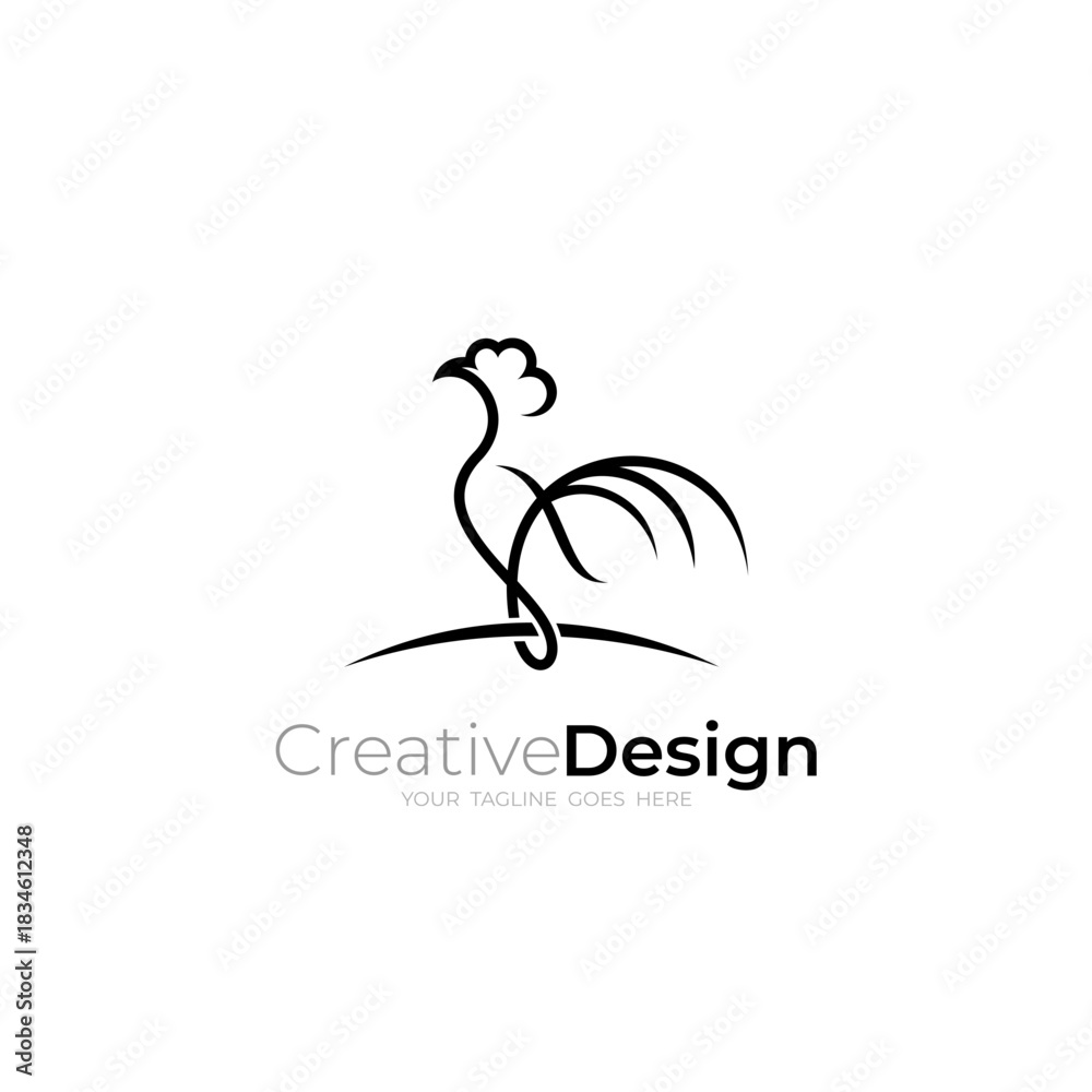 Obraz premium modern rooster logo design vector with line style in black color