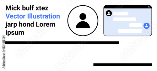 Digital communication, online identity, chat interface, business networking, social media, data exchange. A profile icon next to a chat window with text bubbles. Online identity and digital