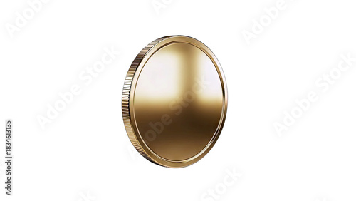 A Single Shiny Golden Coin with Detailed Edges Isolated on a Transparent Background Reflecting Light Symbolizing Wealth and Investment Opportunities