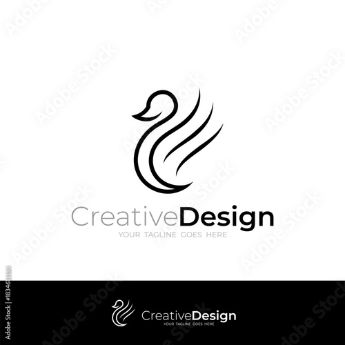 simple swan logo design vector with line style in black color