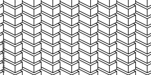 Seamless geometric pattern featuring stacked 3D block shapes with bold black outlines creating a modern optical texture