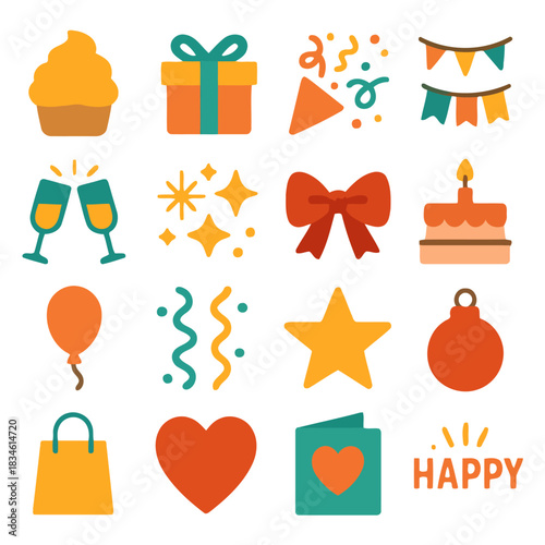 Festive Delight: A vibrant collection of celebratory icons, perfectly illustrating the essence of joy and jubilation with various celebratory elements.