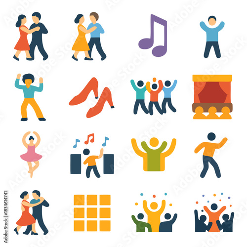 Dancing and Celebration Icons: A lively assortment of icons representing dance and celebrations, a visual symphony of movement and joy.