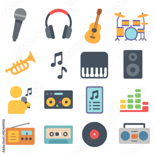 Musical Harmony: An array of musical instruments and audio devices come together to represent the art of music and audio. Expressing the music and audio equipment that used in Music and audio