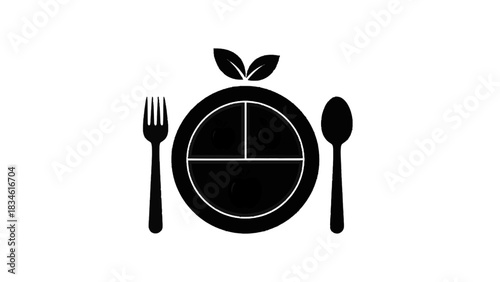 Vector illustration of healthy eating plate icon with apple portions isolated on transparent background