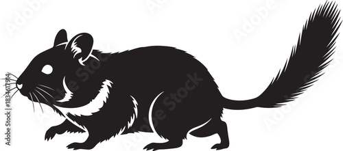 Minimalist black silhouette icon of a small rat or field mouse
