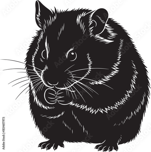 Black vector illustration of a small furry domestic pet hamster