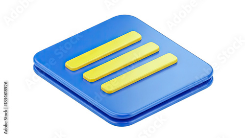 Blue Square Icon With Three Yellow Horizontal Lines Symbolizing List Menu Options and Choices on a Transparent Background