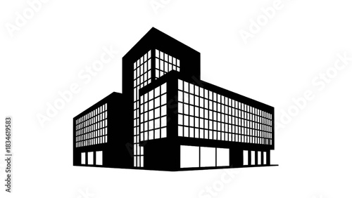 Vector illustration of black silhouette of a modern office building isolated on transparent background