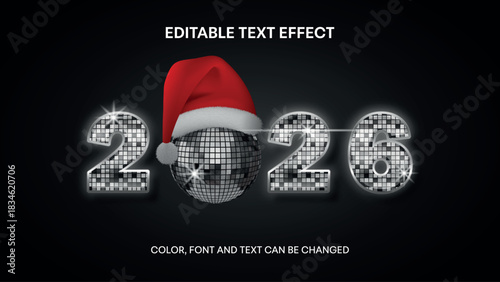 new year editable text effect with mirror ball texture for new year dj party