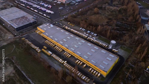 DHL Deutsche Post logistics center berlin city. Best aerial view drone