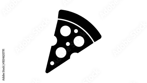 Vector illustration of black and white icon of a slice of pizza with holes, isolated on transparent background