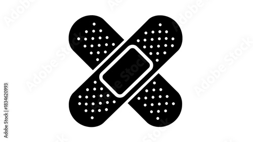 Vector illustration of black and white icon graphic of two crossed adhesive bandages isolated on transparent background