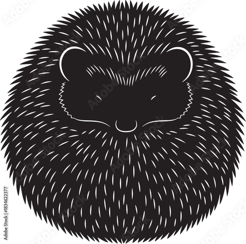 Stylized black and white hedgehog illustration, animal art
