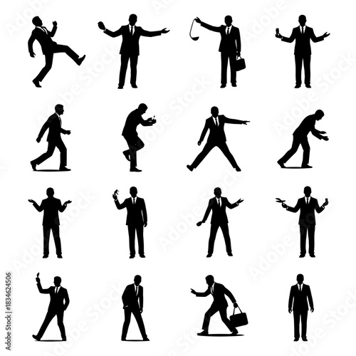 Silhouette Collection of Business People in Various Poses.