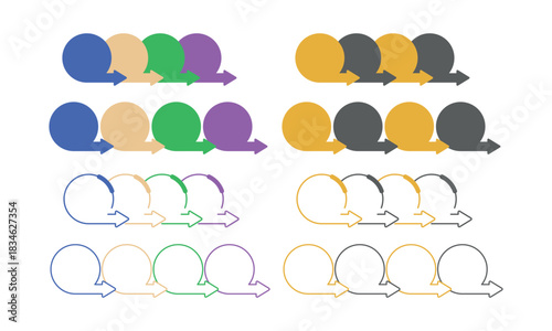 吹き出し矢印のワークフローイラスト – プロセス・コミュニケーション図解