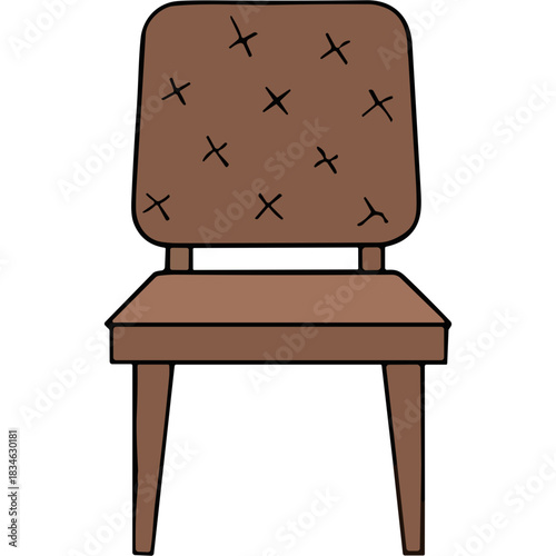 Brown Tufted Upholstered Dining Chair with Four Legs and Simple Design Isolated on White Background