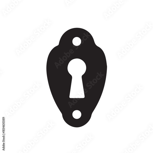 A detailed vector silhouette depicts a vintage keyhole, showcasing intricate antique details and a classic design, perfect for adding a touch of history and elegance to any graphic project.