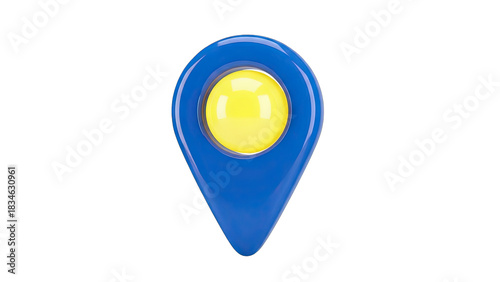 Free Download Blue 3D Location Pin Icon with Yellow Sphere Center Isolated on Transparent White Background for Navigation and Travel Concepts - GFXLoad