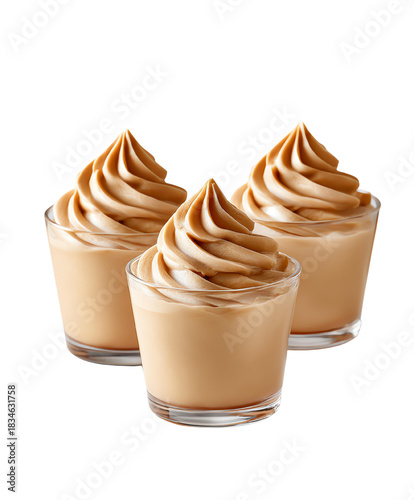 Delicious creamy desserts in stylish glasses. Isolated trasparent Png