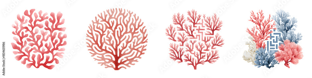 Fototapeta premium Watercolor Coral Collection: Sea Life Illustration on White