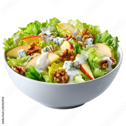 Fresh salad with apples, nuts, and dressing. Isolated trasparent Png