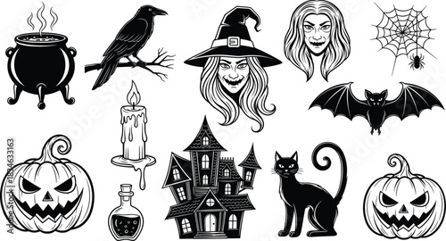 Black Silhouette Vector Illustration of Diverse People: Cowboy Couple Standing, Woman Talking on Phone, and Gay Couple Holding Hands Walking, White Background, Flat Design.