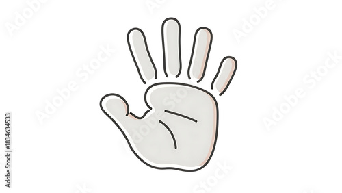 A cartoon illustration of a human hand with five fingers spread open, palm facing forward, on a white background.