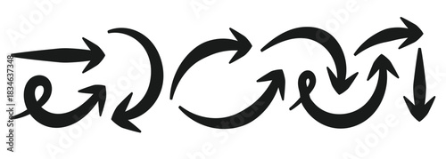 Set of arrow art style sign element different shapes on white background