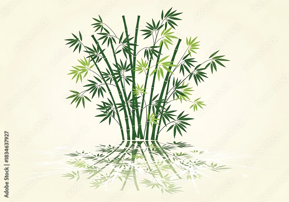 Obraz premium Lush bamboo grove illustration with reflecting water for serenity images
