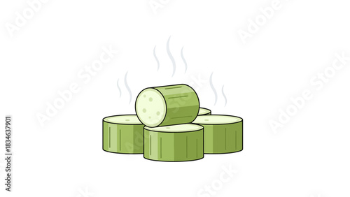 Fresh Sliced Zucchini Steaming on White Background Healthy Vegetable Illustration sweet dessert indonesian food putu bambu traditional