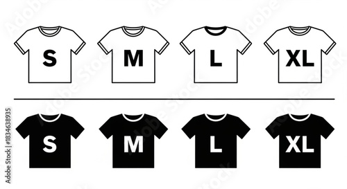 T-Shirt Size Chart with Small, Medium, Large, and Extra Large Options in Black and White
