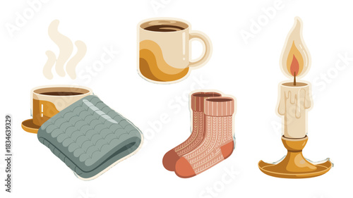 Cozy and Warm: Illustrated items create a comfortable atmosphere.